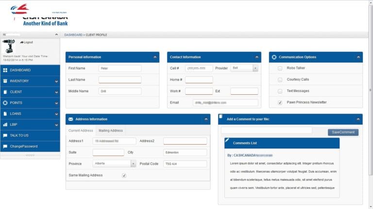 ASP.Net-Canada Financial bank